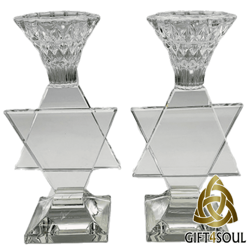 זוג פמוטי זכוכית קריסטל מעוצבים מגן דוד