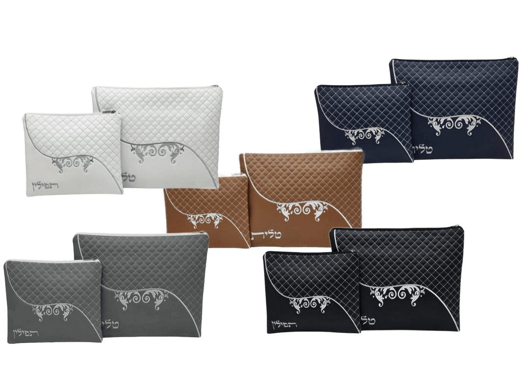 סט טלית ותפילין דמוי עור גל מעוטר יופי של מסורת טוהר של צבע