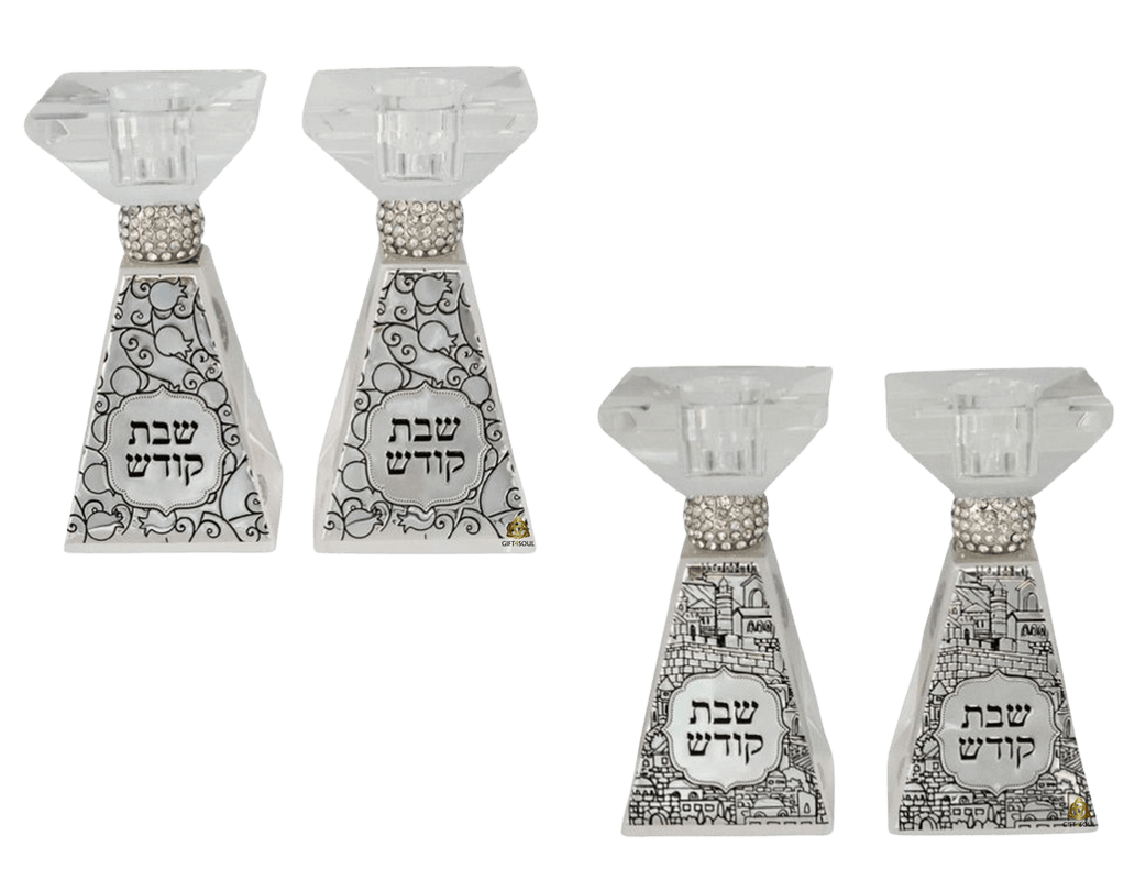 פמוטי קריסטל פירמידה מרהיבים לשבת וחג שני דגמים לבחירה