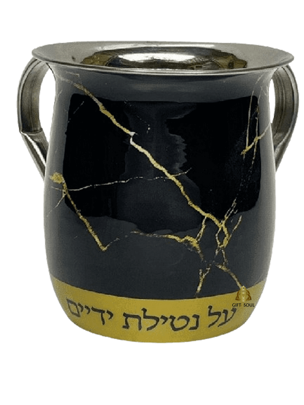 נטלה לנטילת ידיים ניקל מעוצבת שיש שחור זהב