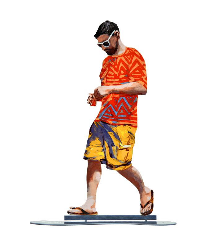 Orange Shirt  פסל דוד גרשטיין איש הולך חולצה כתומה סדרת אנשים הולכים