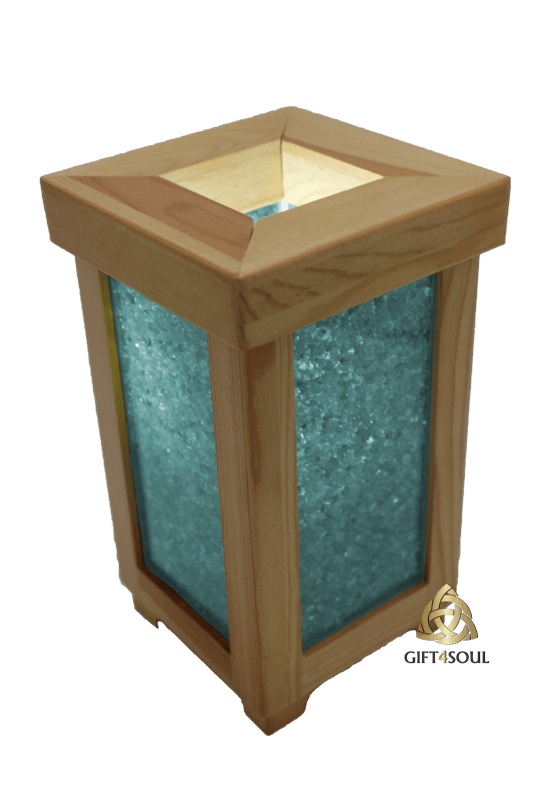 מנורת עץ מרובעת משולבת אבני ציפס קריסטל פלורייט עדינות מסביב