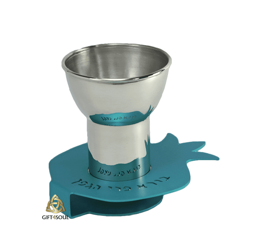 כוס קידוש ניקל דגם רימון כחול שמיים