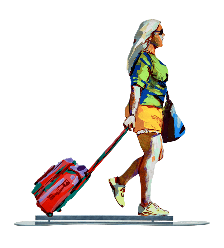 Tourist With Red Trolley