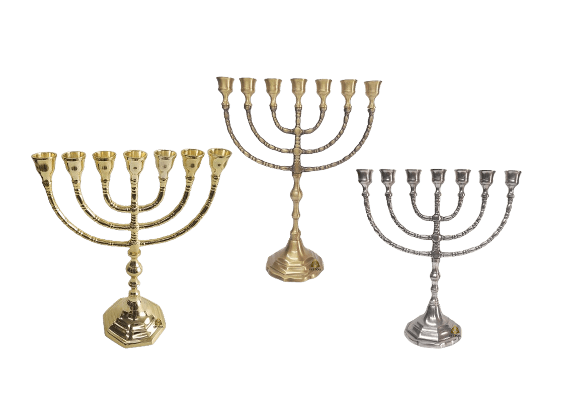 מנורה נחושת מעוטרת רגל מעוצבת 2 גדלים לבחירה 