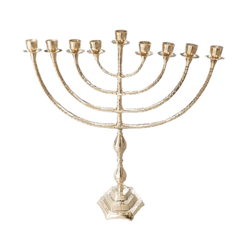 חנוכייה נחושת מרשימה בסיס מעוצב מוגבהה גובה 48 סמ 