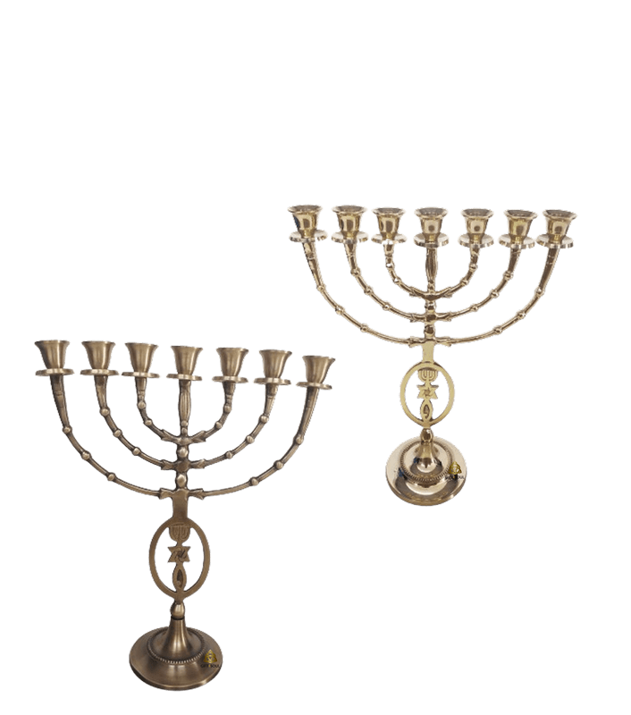מנורה נחושת מרהיבה אליפסה חנוכייה מגן דוד דג 40 סמ גוונים לבחירה