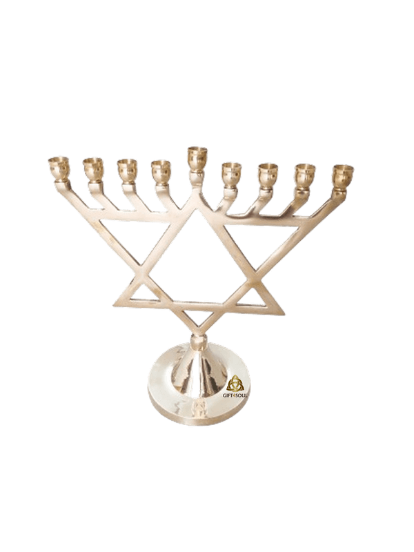 חנוכייה נחושת דגם מגן דוד בסיס מוגבהה גובה 25 סמ