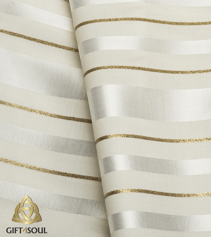 טלית צמר מסורתית טליתניה שלל צבעים שילוב חוטי לורקס מתכתיים פסים לבנים עם זהב