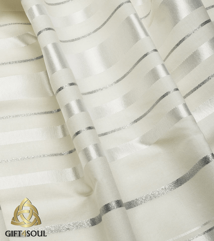 טלית צמר מסורתית טליתניה שלל צבעים שילוב חוטי לורקס מתכתיים פסים לבנים עם כסף