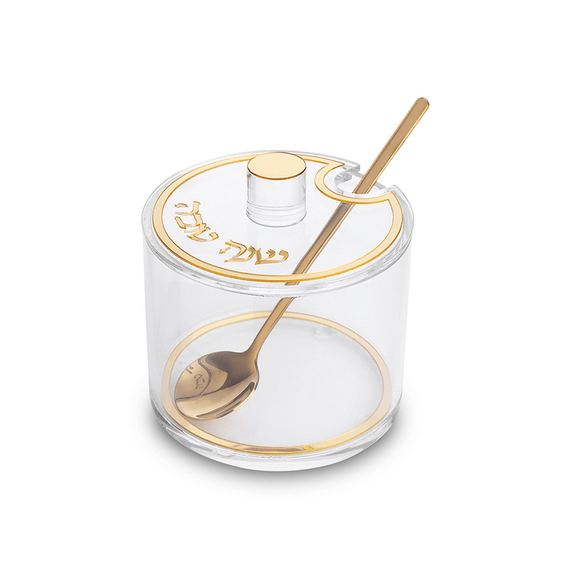  דבשייה כלי לדבש עגול אקריליק בגימור מוזהב לשולחן חג ראש השנה
