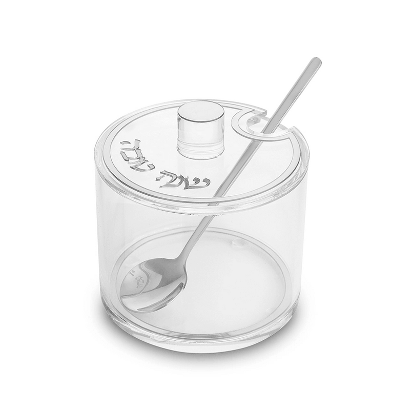  דבשייה כלי לדבש עגול אקריליק בגימור מוכסף לשולחן חג ראש השנה