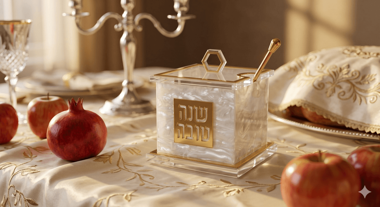 דבשייה אקרליק שיש לבן לשולחן חג ראש השנה  
