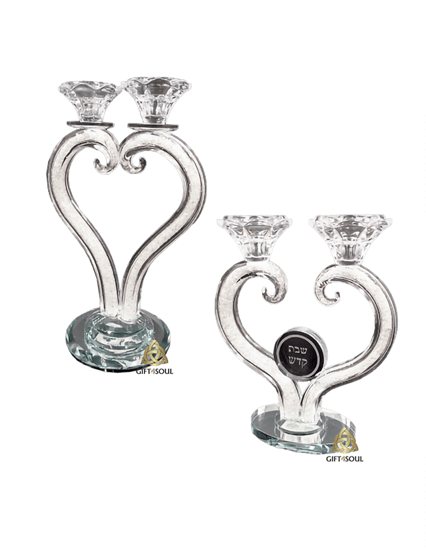 זוג פמוטים לשבת קריסטל צורת לב קריסטל אבני זכוכית שבת קדש דגמים שונים