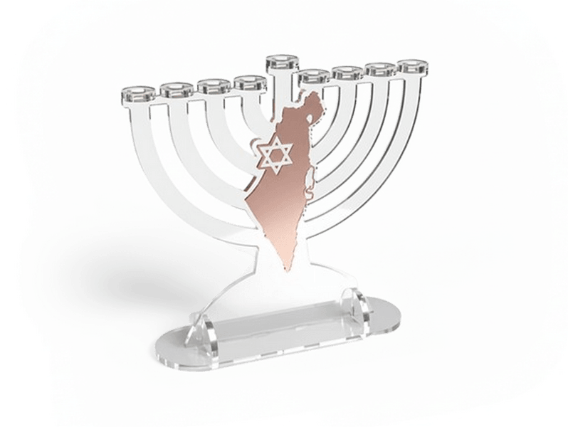חנוכייה אקרילית מעוצבת בהתאמה אישית שם משפחה הקדשה ברכה מפת ארץ ישראל