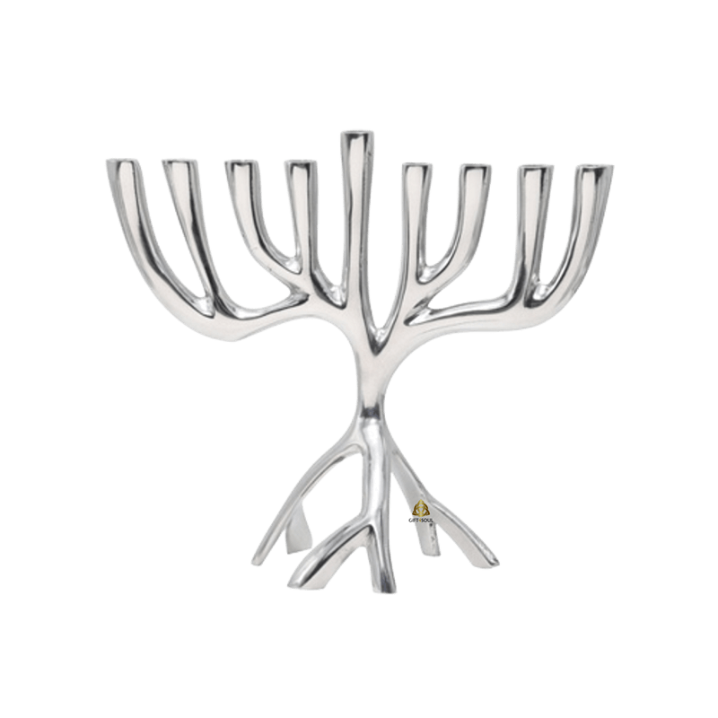 חנוכיה עץ החיים רגלית רשת ענפים מתכת מכות פטיש