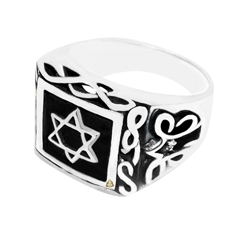 טבעת כסף מגן דוד לגבר סטרלינג 925 מעוטרת 