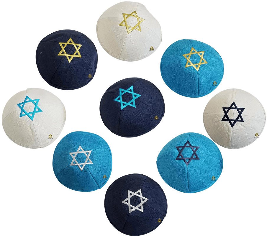  כיפה פשתן מגן דוד רקום 18 סמ צבעים לבחירה 
