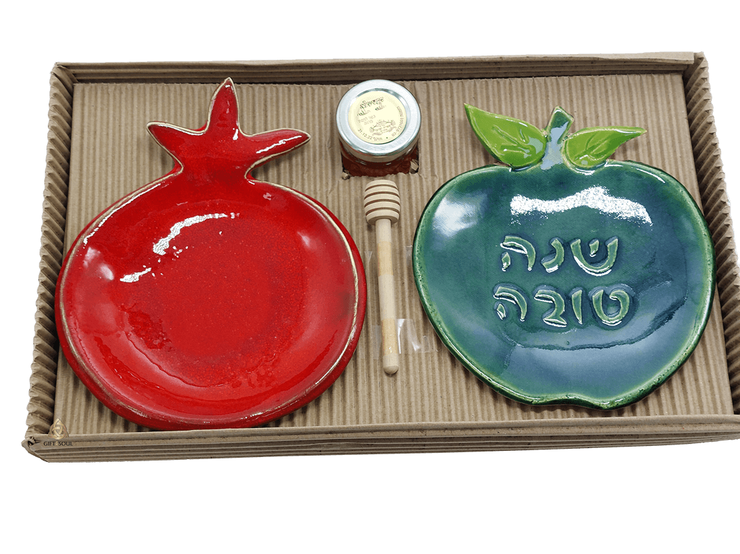 מארז צלוחיות תפוח ורימון וצנצנת דבש מתנות חברתיות 