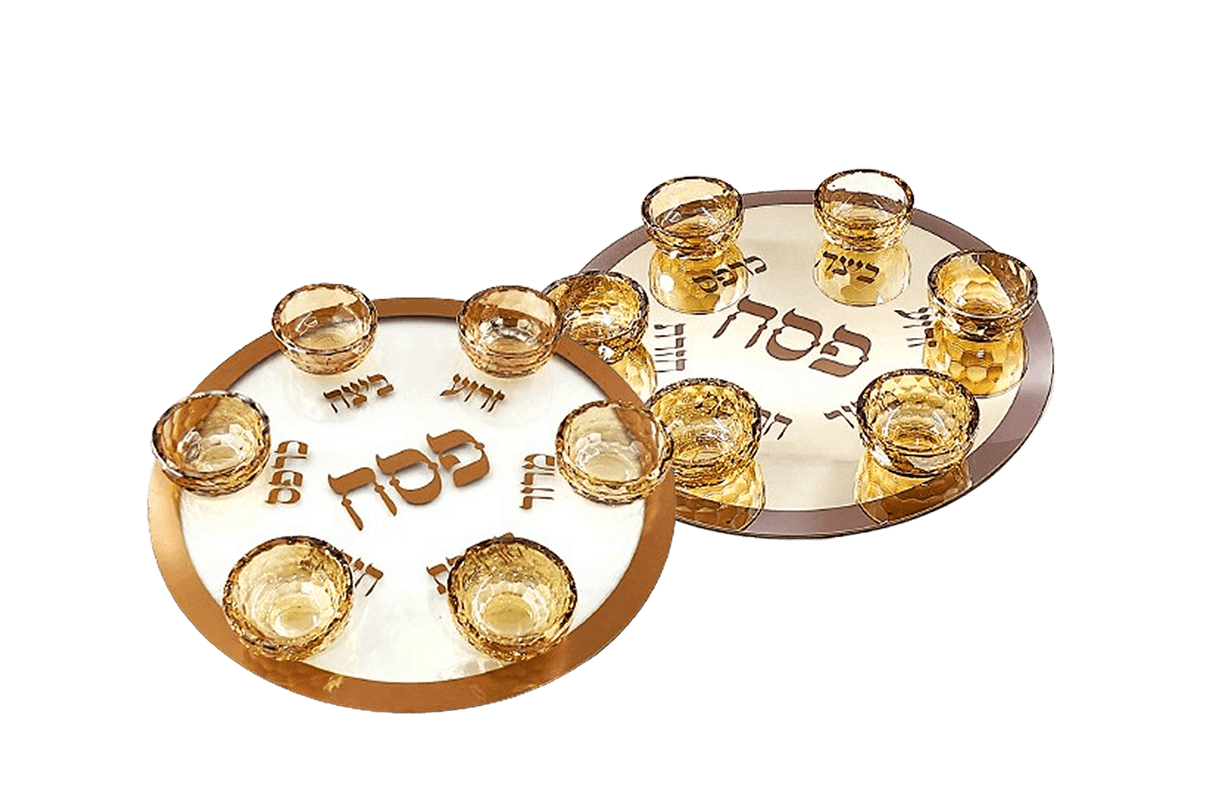 מגש פסח זכוכית בסיס שקוף או מוזהב לבחירה