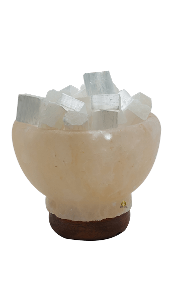 מנורת סלנייט מעוצבת בצורת קערה שילוב מושלם של מנורת מלח ואנרגיית קריסטלים סלנייט