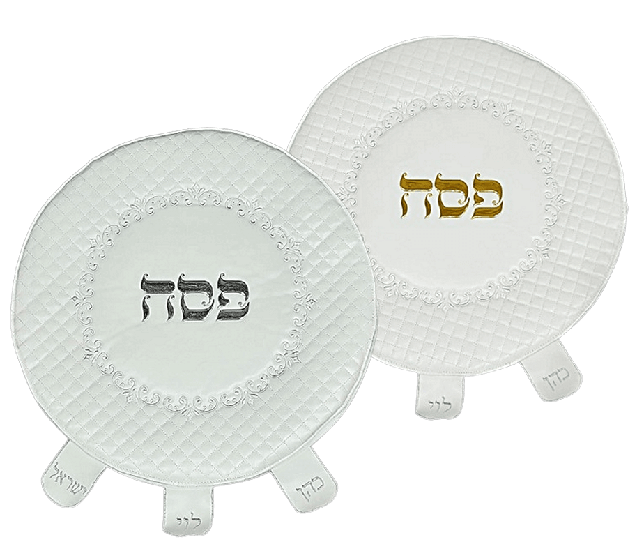 מפה לכיסוי המצה עגול עם כיתוב פסח מוזהב או מוכסף פויסי