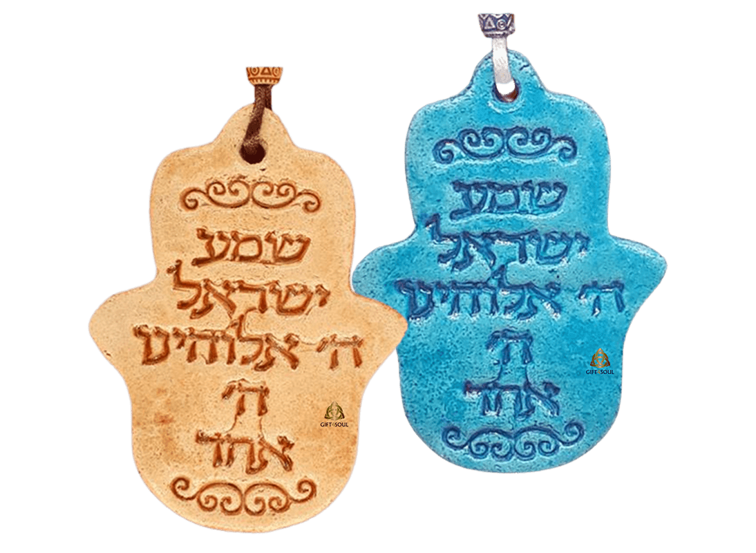 מתלה חמסה שמע ישראל יציקת אבן בעבודת יד בצבעים לבחירה 