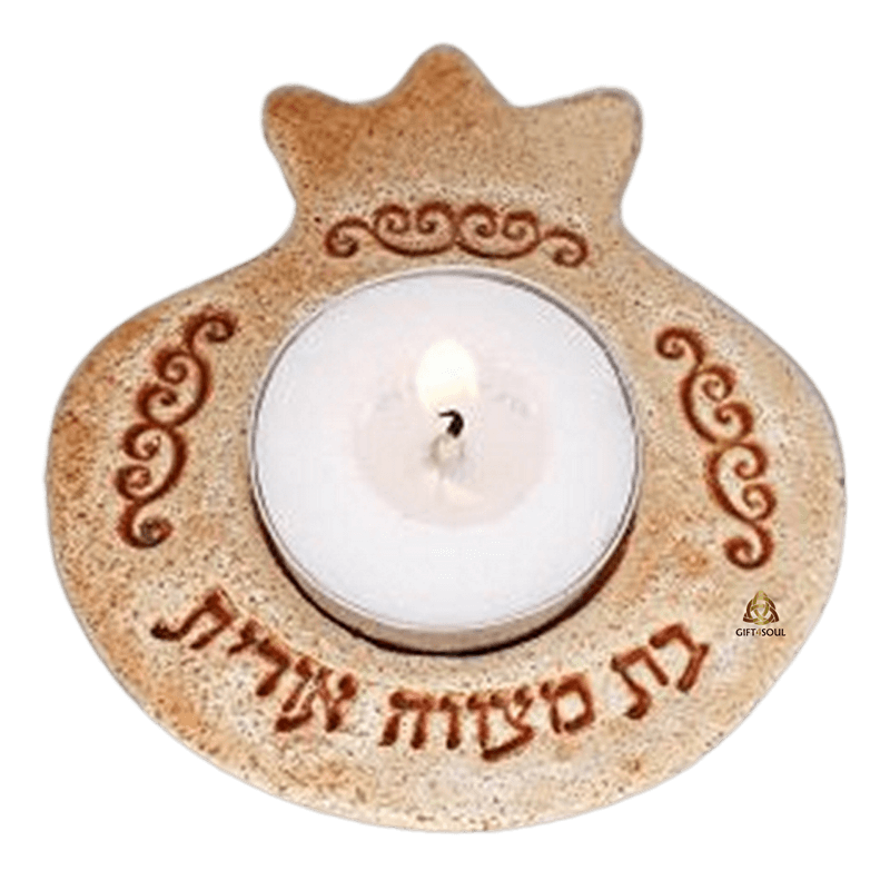 פמוט רימון קרמיקה חום לשבת חג והבדלה מזכרת לאירועים