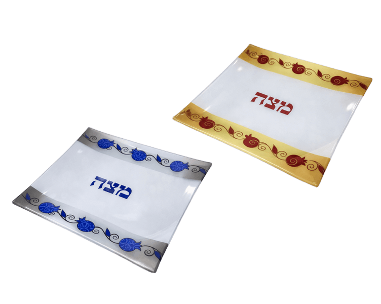 צלחת למצה מזכוכית פס רימונים בצבע לבחירה 