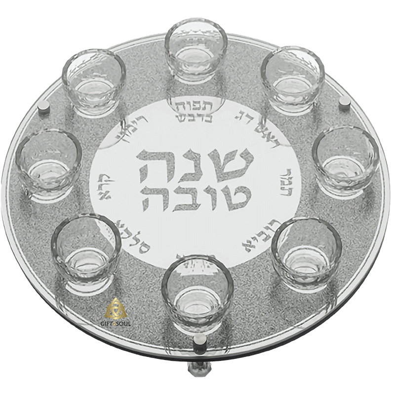 צלחת ברכות עגולה מהודרת לראש השנה זכוכית קערות קריסטל