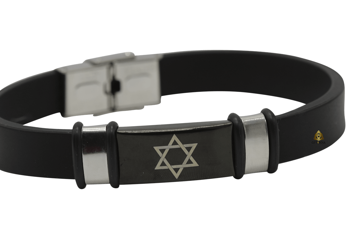 צמיד רצועת סיליקון שחורה עם סמל מגן דוד לגבר ולאישה	
