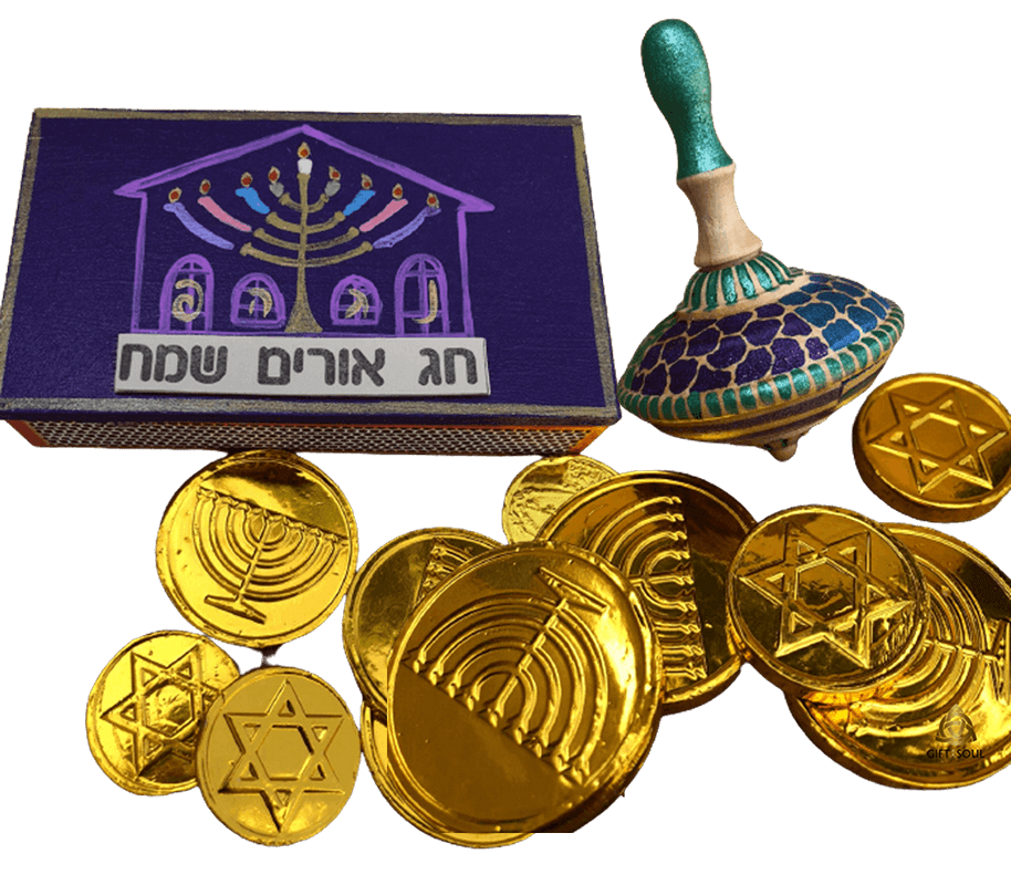 סט קופסת גפרורים סביבון עץ לחנוכה מעוצבים עבודת יד קנייה חברתית