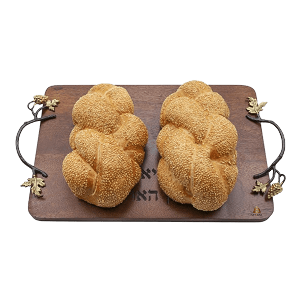  חלה מעץ וידיות נחושת עם קישוט ענבים המוציא לחם מן הארץEMCBBZZ2ZZB