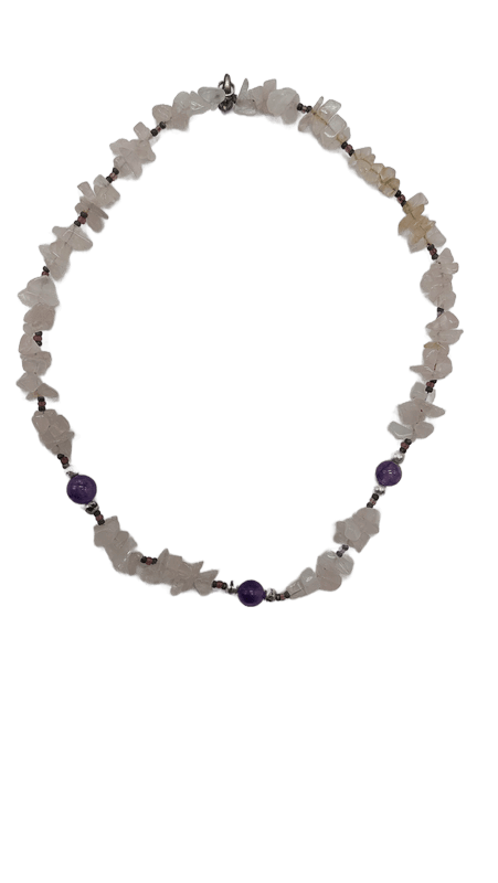 שרשרת אבני קריסטל רוז קוורץ בשילוב אמטיסט במיקוד באהבה עצמית 