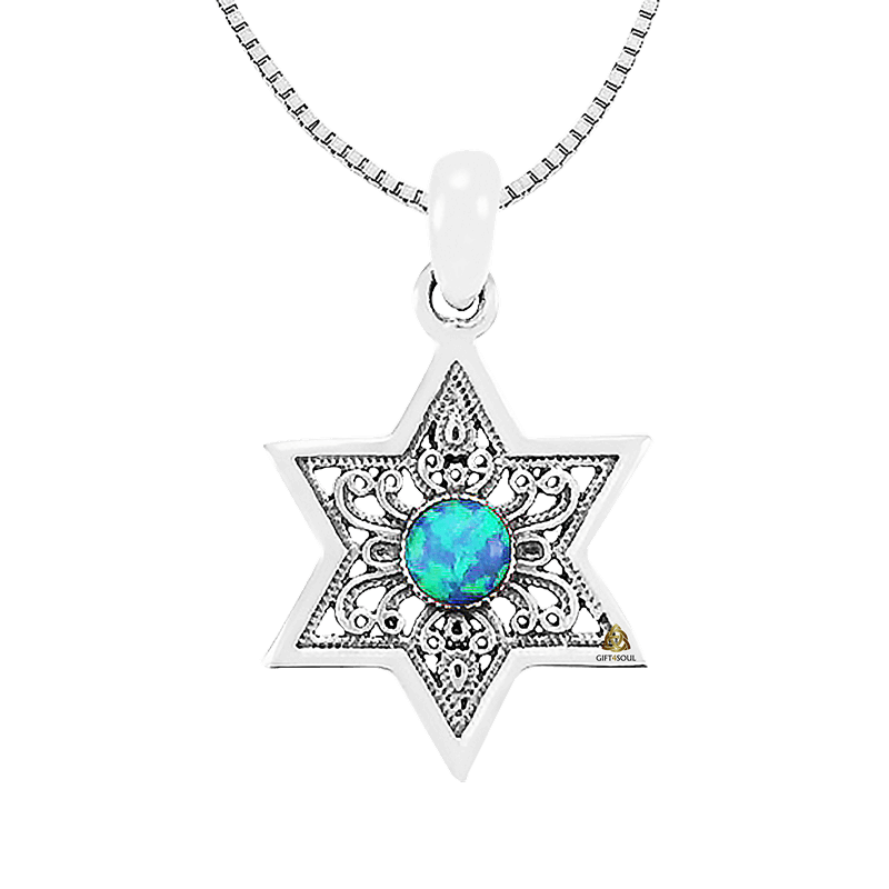 שרשרת כסף 925 קלאסית מגן דוד עם אופל במרכז