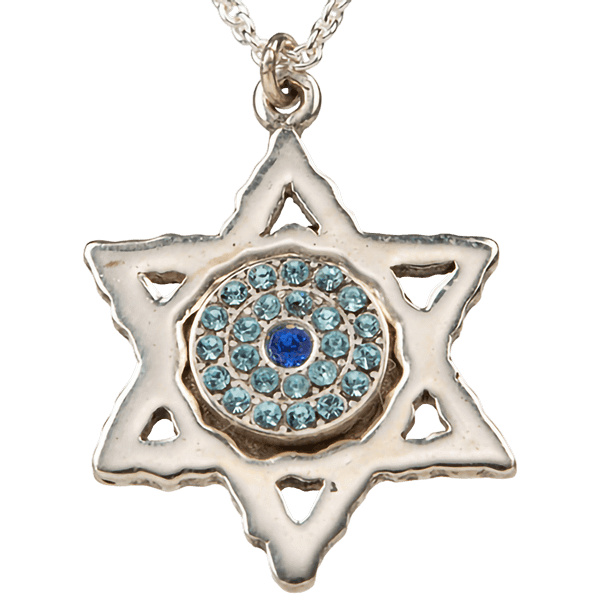שרשרת מגן דוד עין המזל משובצת באבנים כחולות כסף