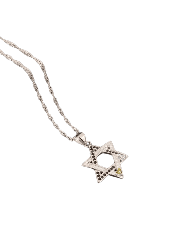 שרשרת מגן דוד שיבוץ אבנים שחור לבן  כסף לשמירה והגנה