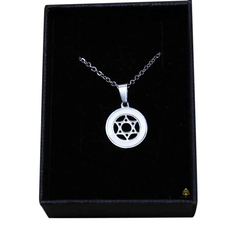 שרשרת סטיל מגן דוד עגול עם אימייל לבן מסביב
