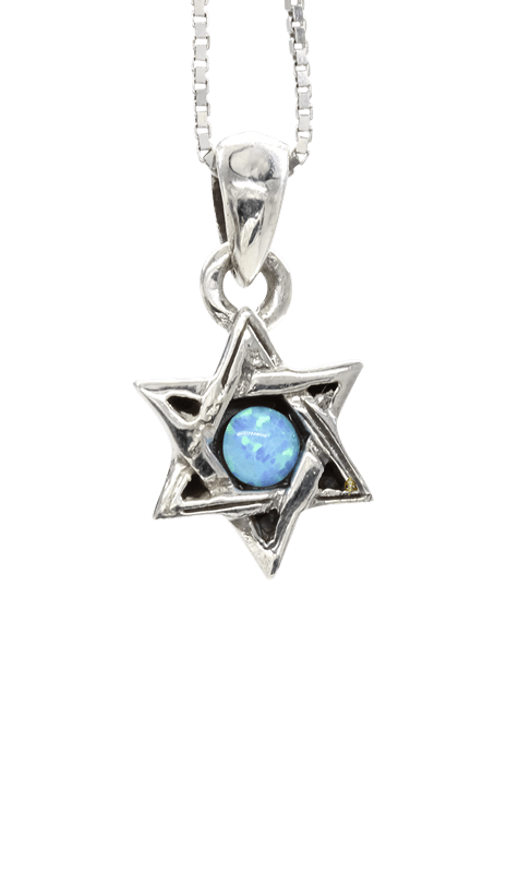 תליון ושרשרת כסף וסמל מגן דוד עם אבן אופל במרכז לנשים ונערות   1 