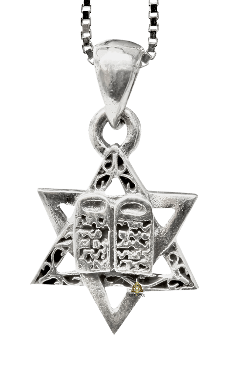 תליון ושרשרת כסף עם סמל מגן דוד ולוחות הברית לגברים ונשים