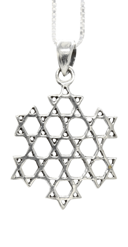 תליון כסוף עם שרשרת כסופה בצורת מגני דוד לגברים ולנשים