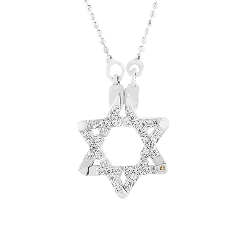 תליון שרשרת כסף מגן דוד משובץ קריסטלים פטנט נפתח לתליון שרשרת מעוצבת עיצוב כפול