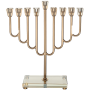 AJ42190 חנוכיה ציפוי רוז גולד קני קריסטל מגש קריסטל
