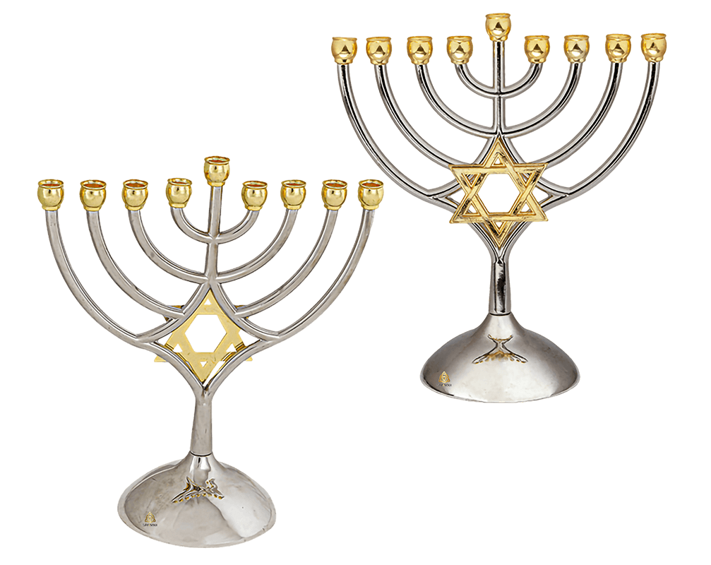 AJ45338 2 חנוכייה מתכת קנים זהב עם מגן דוד3