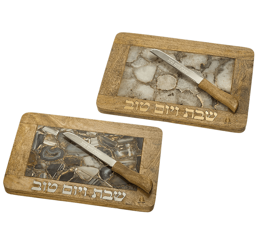 AJ48723 4 T מגש חלה מהודר מעץ מנגו טבעי עם סכין