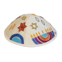  מבד לבן רקום מגן דוד וחנוכיה דולקת צבעוני EMYMEZZ5M