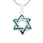  מגן דוד נפוח מכסף סטרלינג 925 אבן אופל כחולה ירוקה לשמירה והגנה SHSA714A